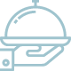Icône représentant une main de serveur tenant un plat sous cloche, utilisée sur le site du restaurant La Table de Trois à Bordeaux